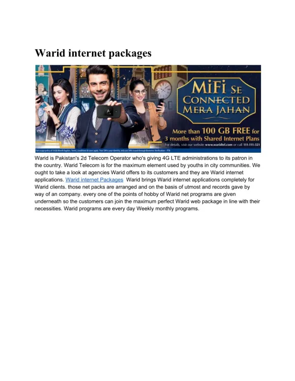 Warid internet Packages