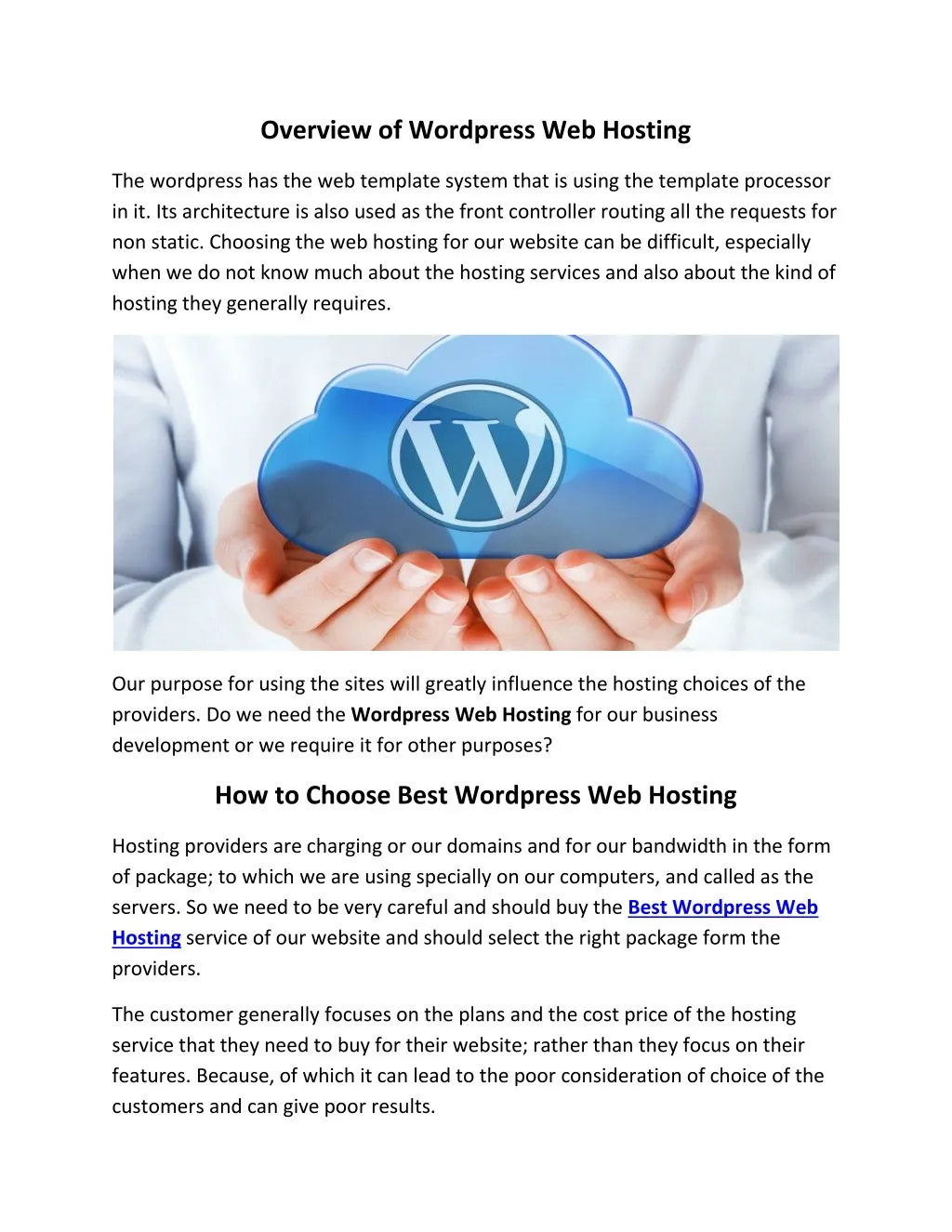 overview of wordpress web hosting