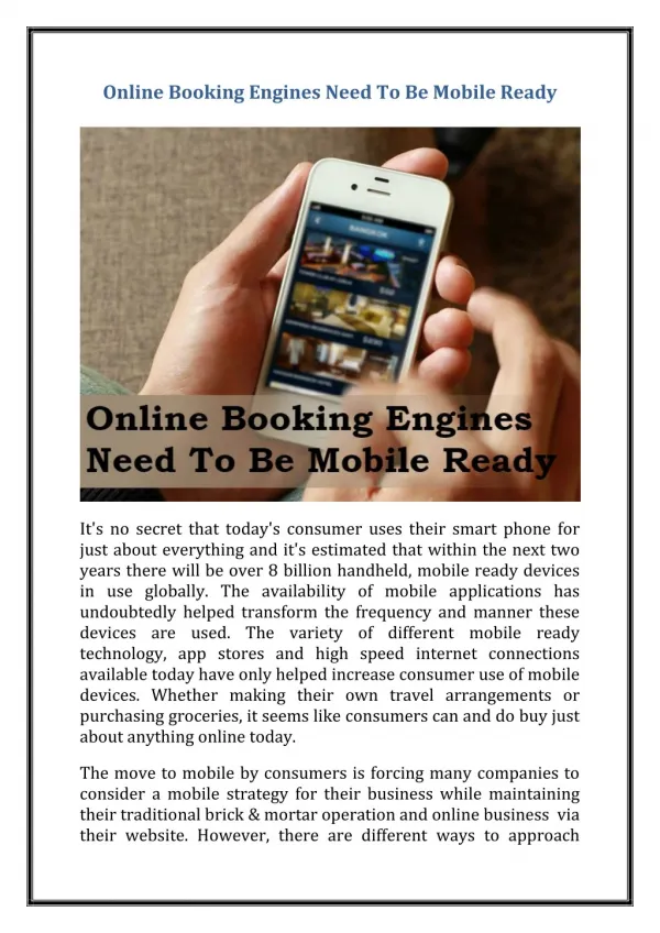 Online Booking Engines Need To Be Mobile Ready