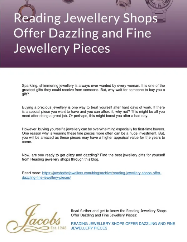 Reading Jewellery Shops Offer Dazzling and Fine Jewellery Pieces