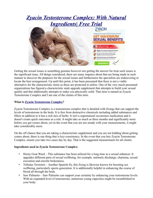 Zyacin Testosterone Complex: With Natural Ingredients| Free Trial