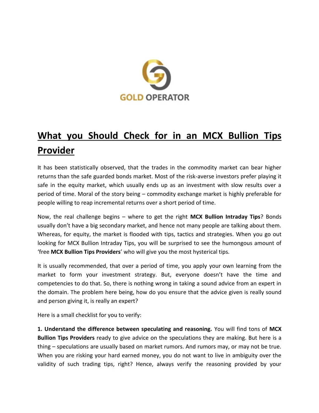 what you should check for in an mcx bullion tips
