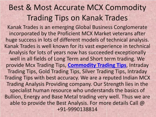 Best & Most Accurate MCX Commodity Trading Tips on Kanak Trades