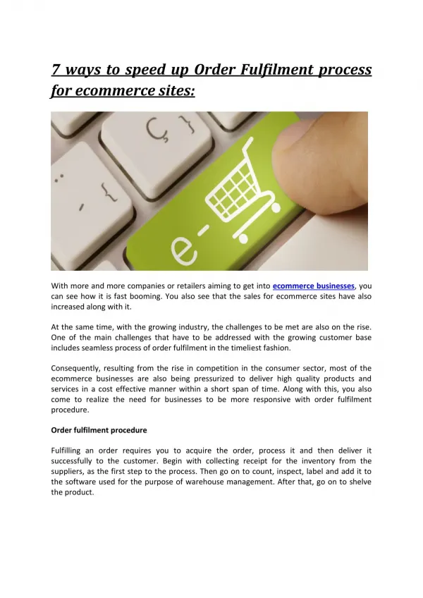 7 ways to speed up Order Fulfilment process for ecommerce sites