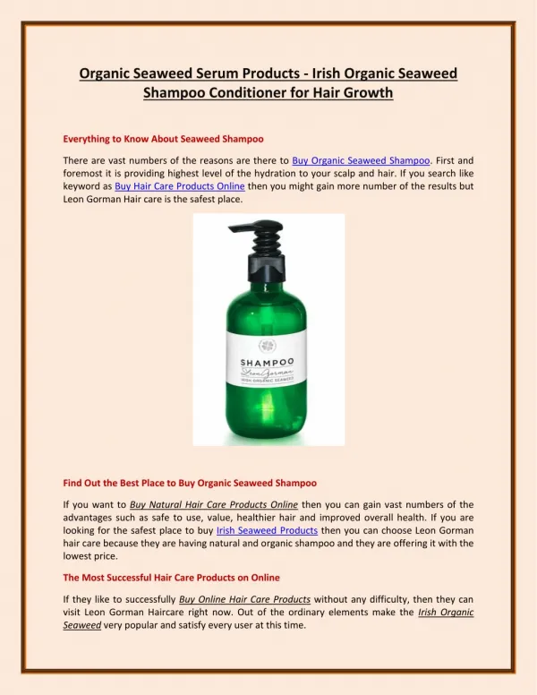 Organic Seaweed Serum Products - Irish Organic Seaweed Shampoo Conditioner for Hair Growth