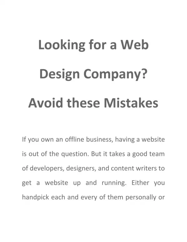 Looking for a Web Design Company? Avoid these Mistakes