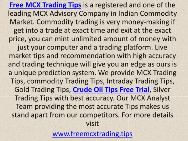 Leading MCX Advisory Company in Indian Commodity Market - Free MCX Trading Tips