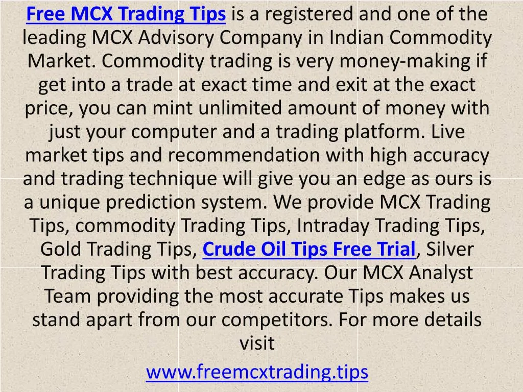 free mcx trading tips is a registered