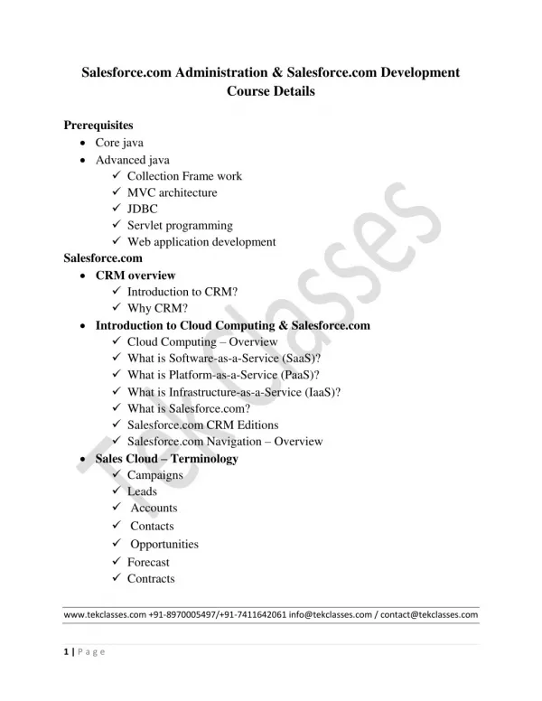 Salesforce Developer Tutorial PDF | Salesforce Admin Training PDF