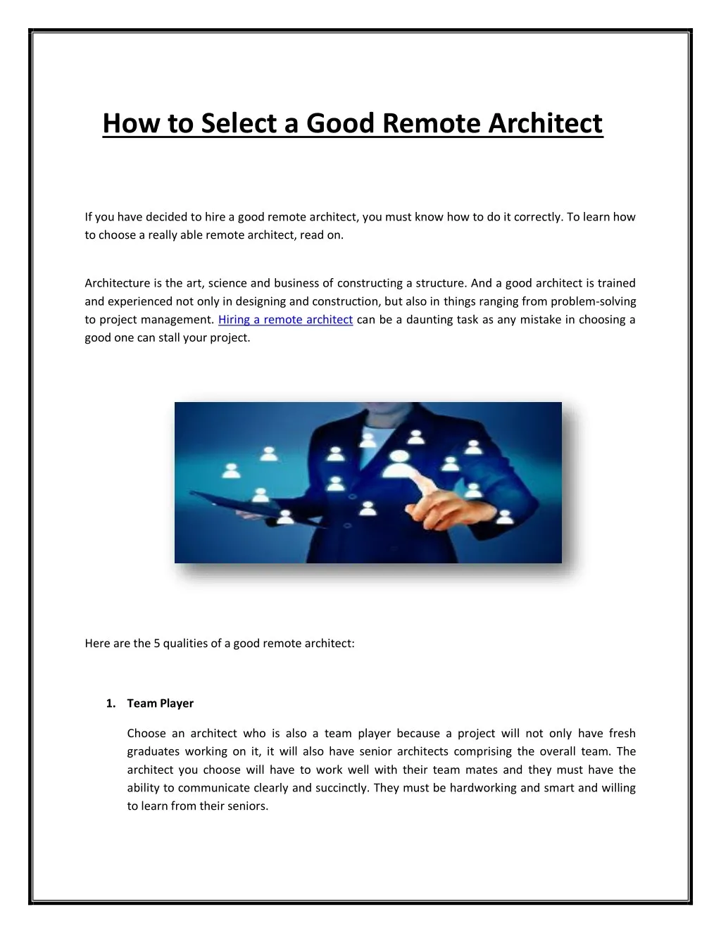 how to select a good remote architect