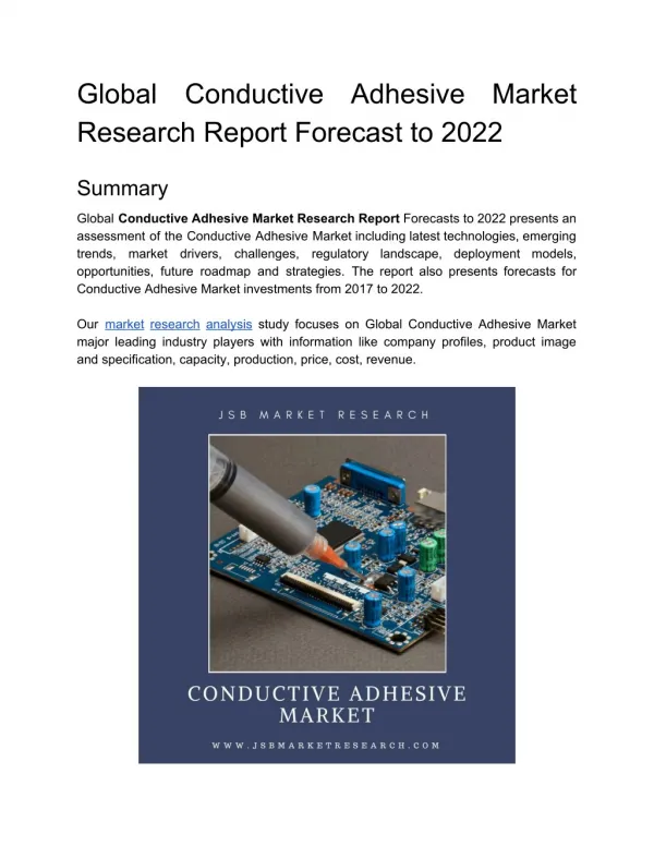 Global Conductive Adhesive Market Research Report Forecast to 2022