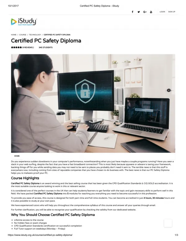 Certified PC Safety Diploma - iStudy - best personal training certification - personal development plan