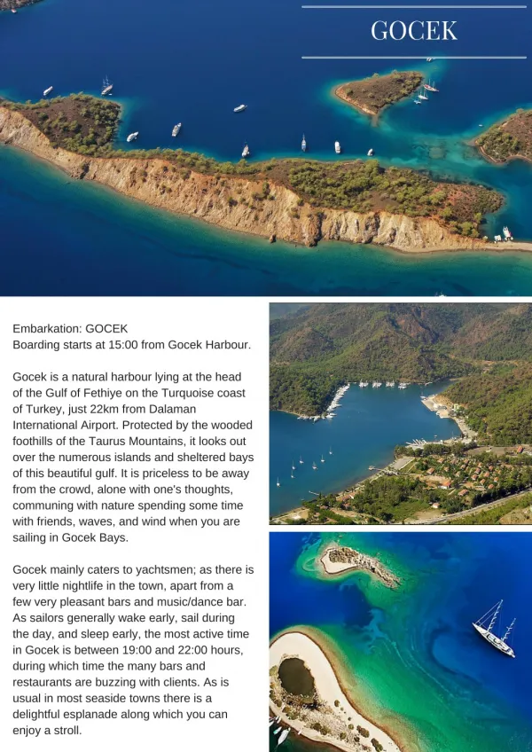 Turkey Gocek Gulet Cruises Itinerary