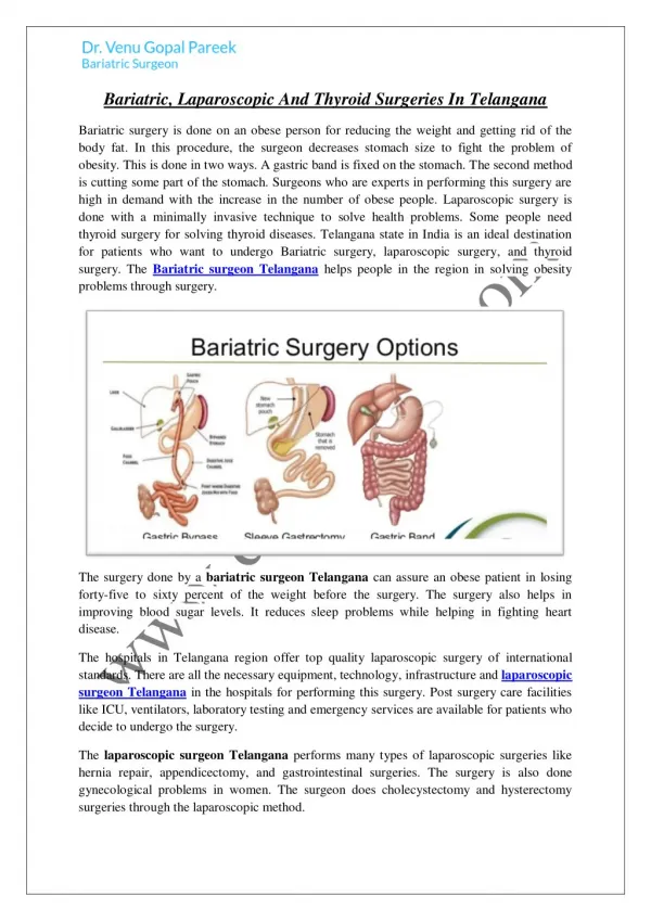 Bariatric, Laparoscopic And Thyroid Surgeries In Telangana