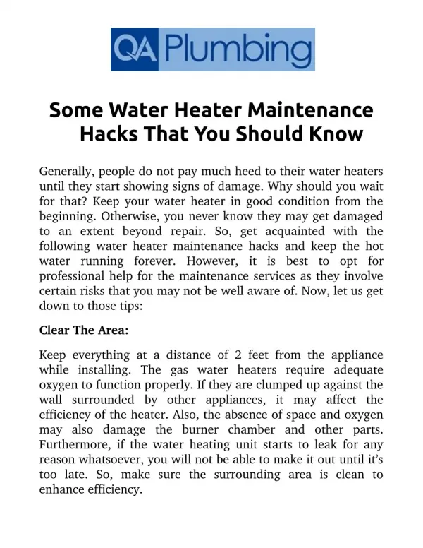 Some Water Heater Maintenance Hacks That You Should Know