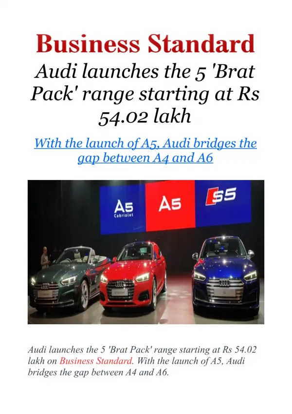 Audi launches the 5 'Brat Pack' range starting at Rs 54.02 lakh