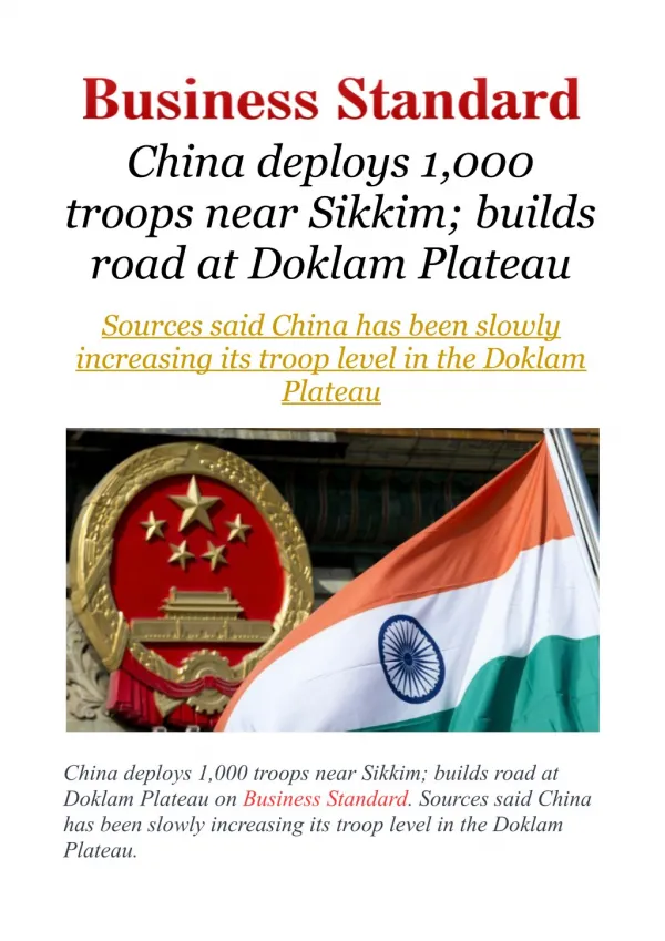 China deploys 1,000 troops near Sikkim; builds road at Doklam Plateau