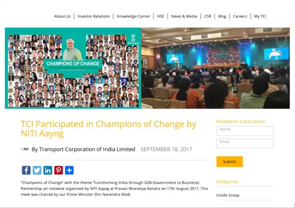 TCI Participated in Champions of Change by NITI Aayog