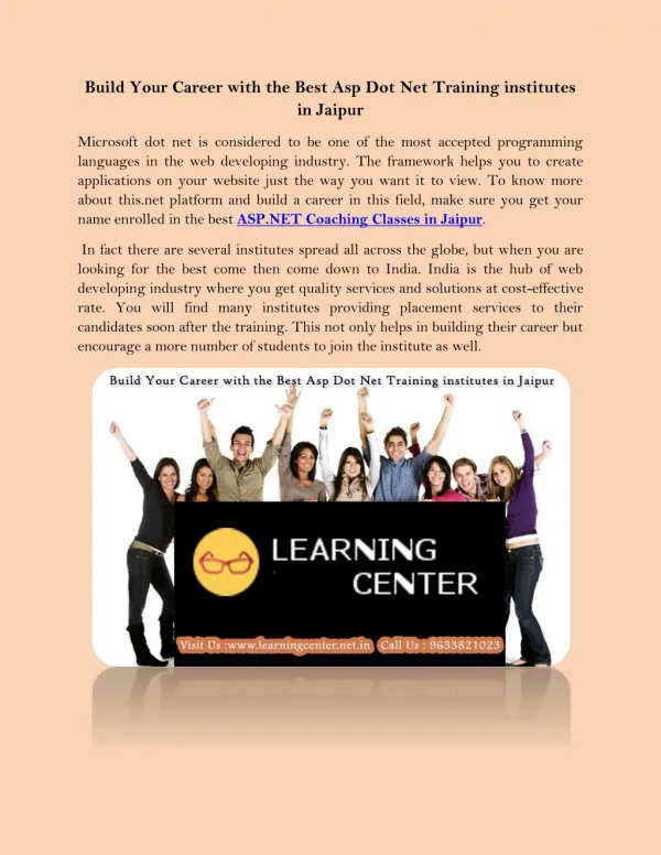 Build Your Career with the Best Asp Dot Net Training institutes in Jaipur