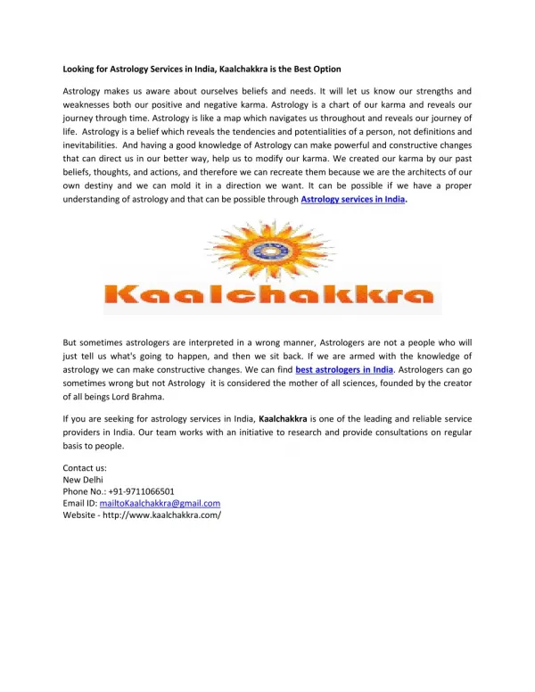 Looking for Astrology Services in India, Kaalchakkra is the Best Option