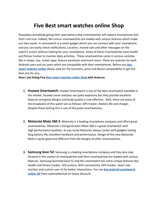 Five Best smart watches online Shop