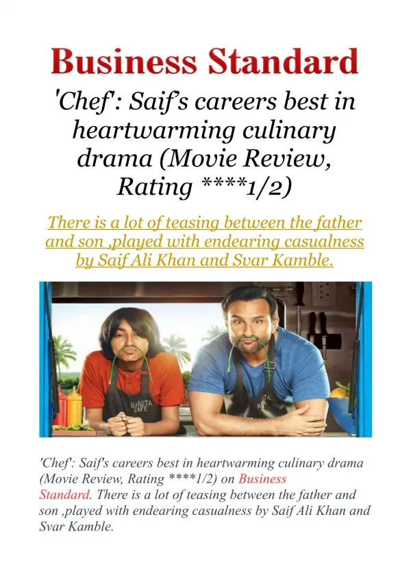 Chef': Saif's careers best in heartwarming culinary drama (Movie Review, Rating ****1/2)