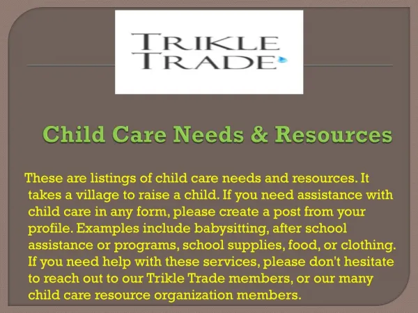 Child Care Needs & Resources