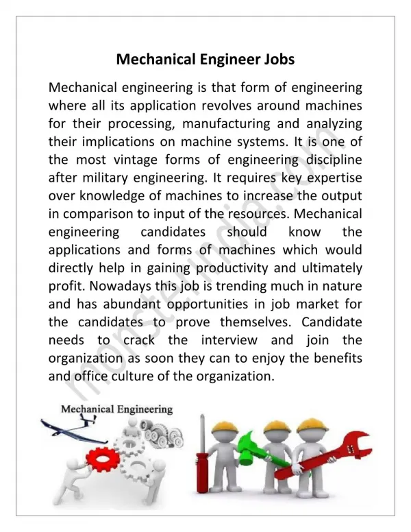 Mechanical Engineer Jobs Vacancy