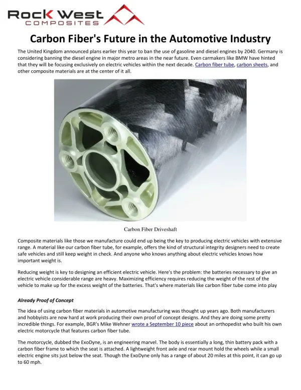Carbon Fiber's Future in the Automotive Industry