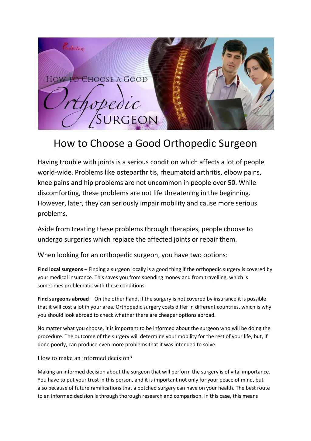 how to choose a good orthopedic surgeon