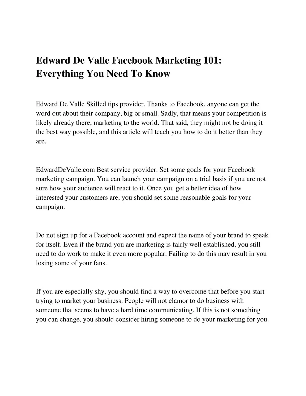 edward de valle facebook marketing 101 everything