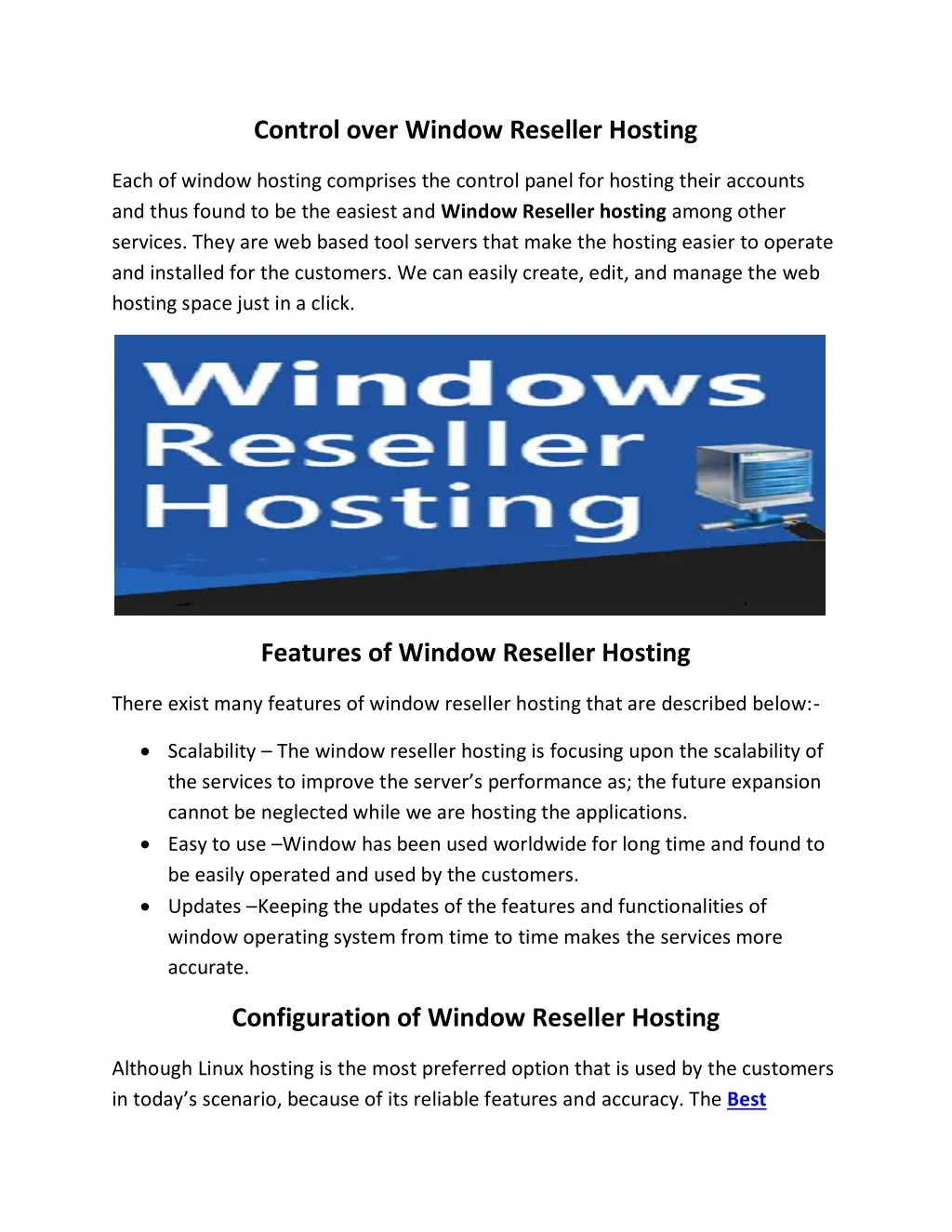 control over window reseller hosting