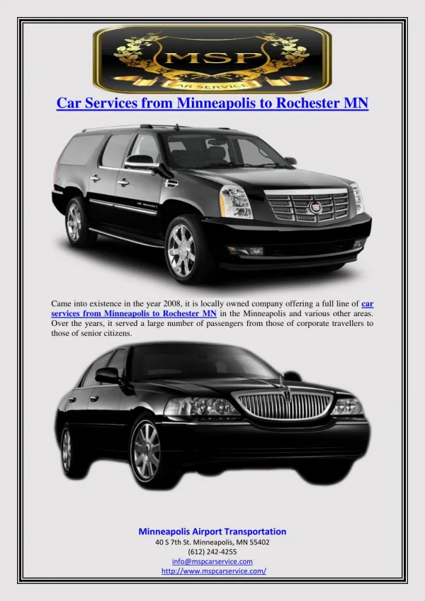 Car Services from Minneapolis to Rochester MN