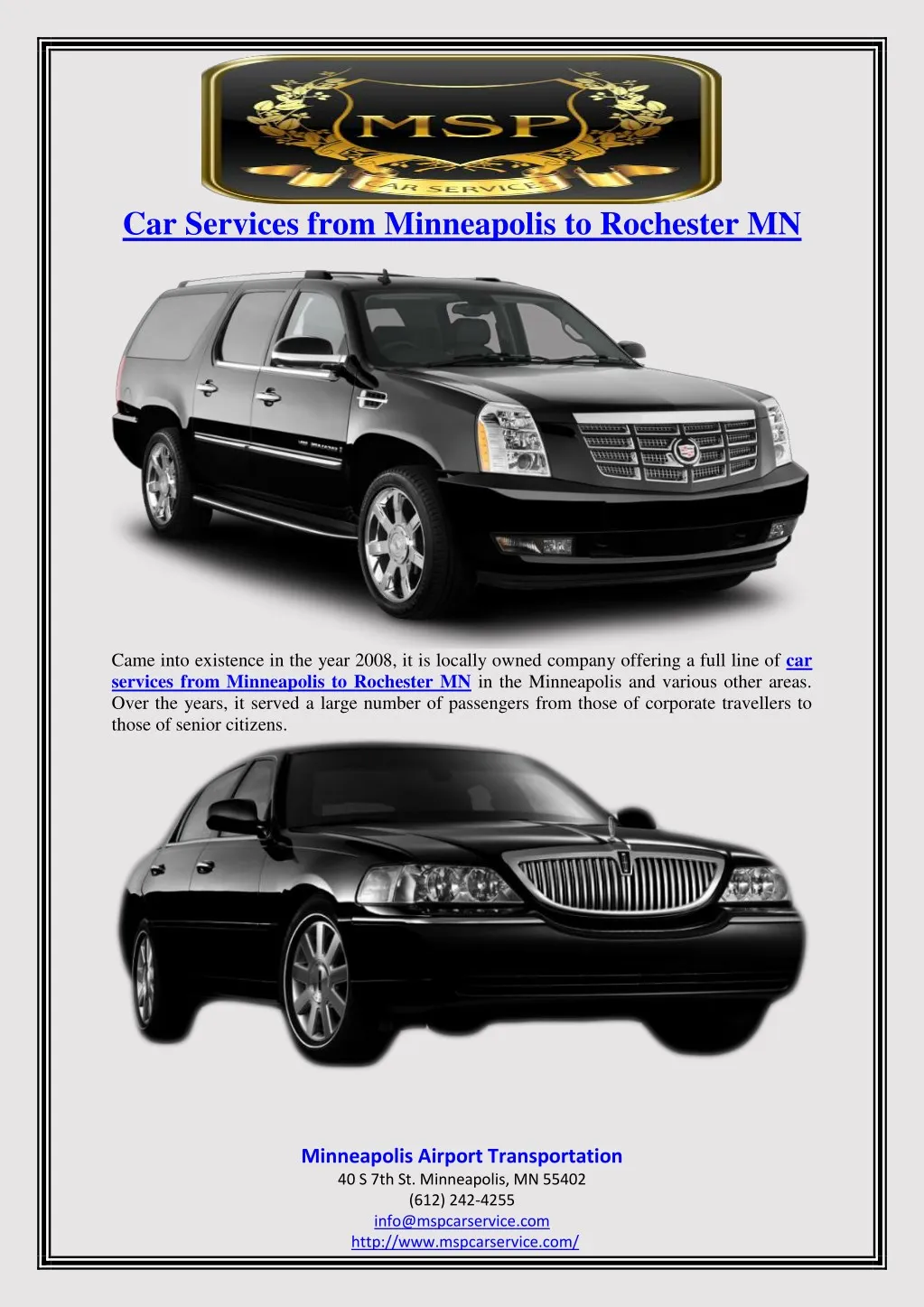 car services from minneapolis to rochester mn