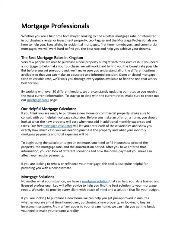 Mortgage Professionals Kingston
