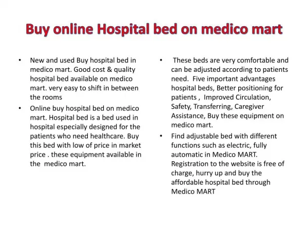 Find online hospital bed at medicomart