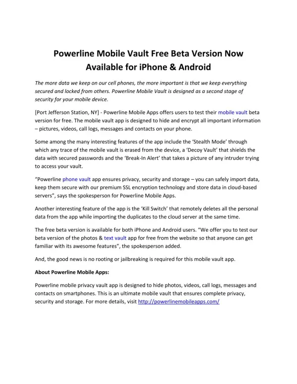 Powerline Mobile Vault Free Beta Version Now Available for iPhone & Android