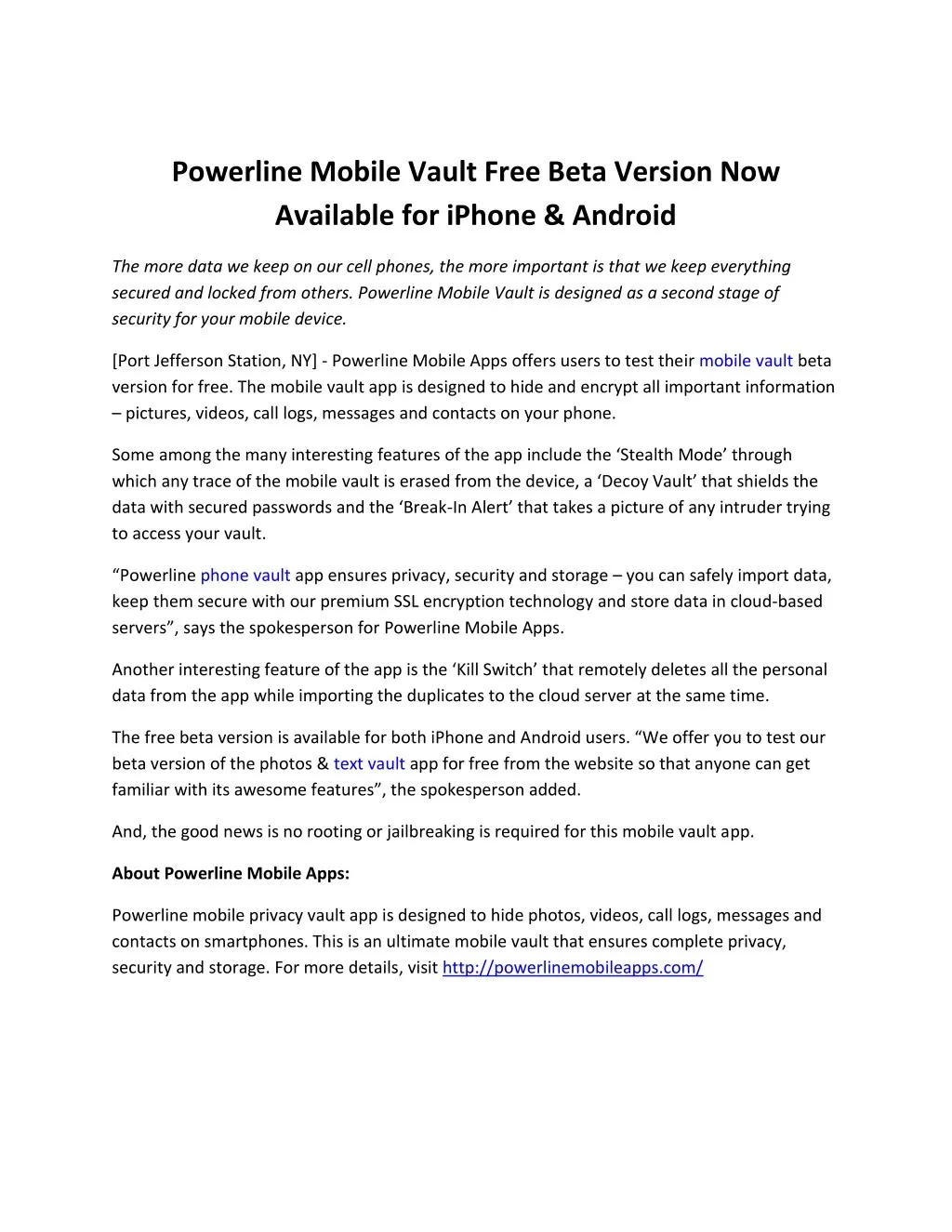 powerline mobile vault free beta version