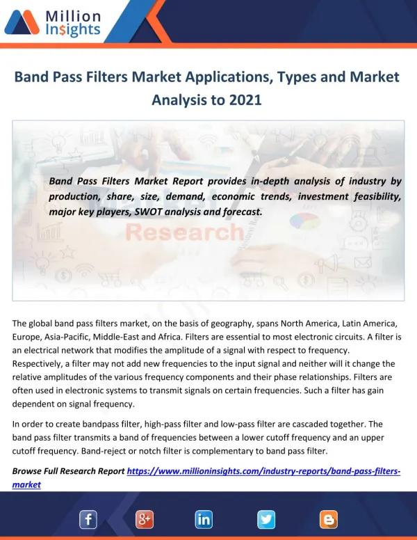 Band Pass Filters Market Applications, Types and Market Analysis to 2021