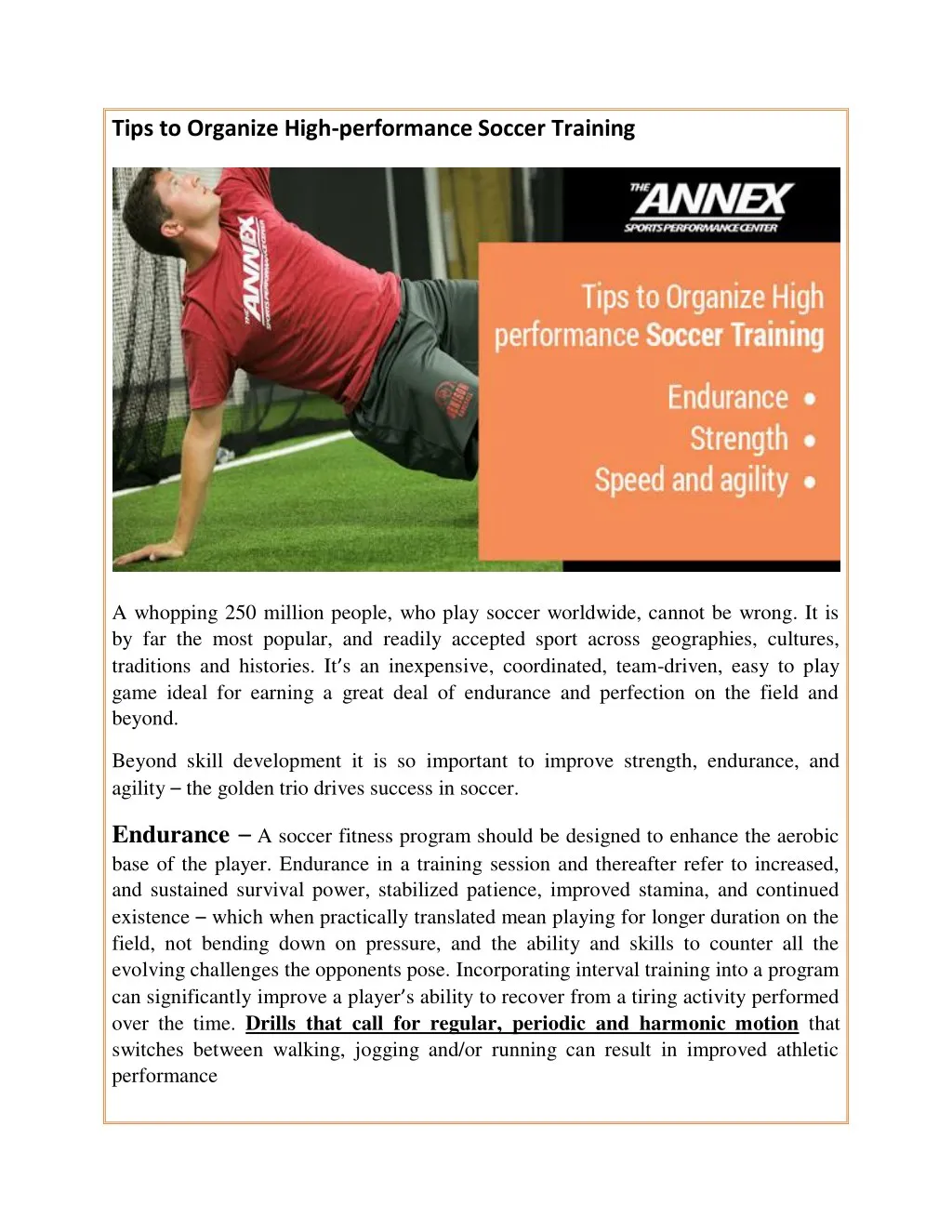tips to organize high performance soccer training