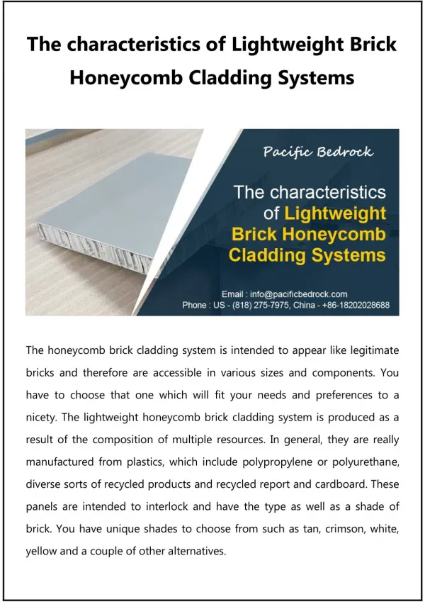 The characteristics of Lightweight Brick Honeycomb Cladding Systems