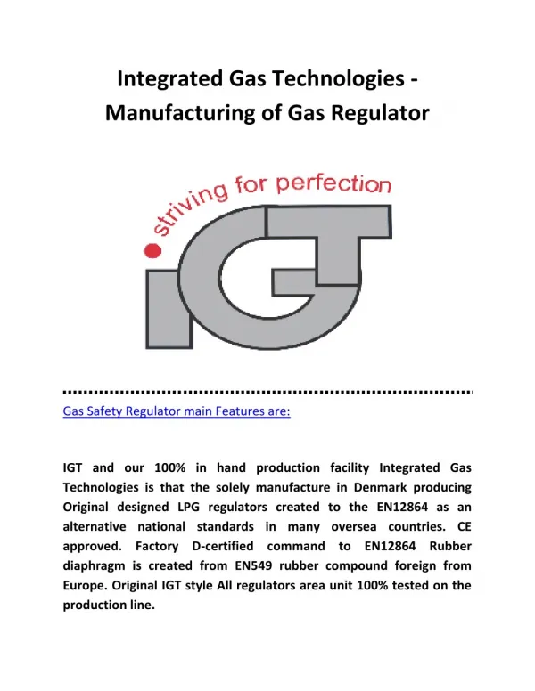 Gas Cylinder Regulator - IGT