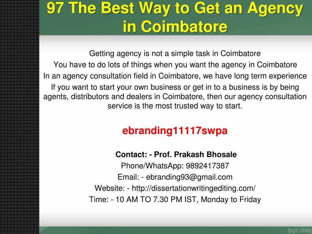 97 the best way to get an agency in coimbatore