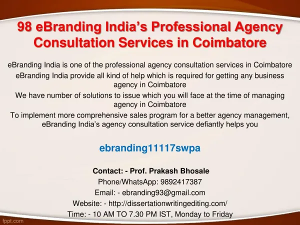 98 eBranding India’s Professional Agency Consultation Services in Coimbatore