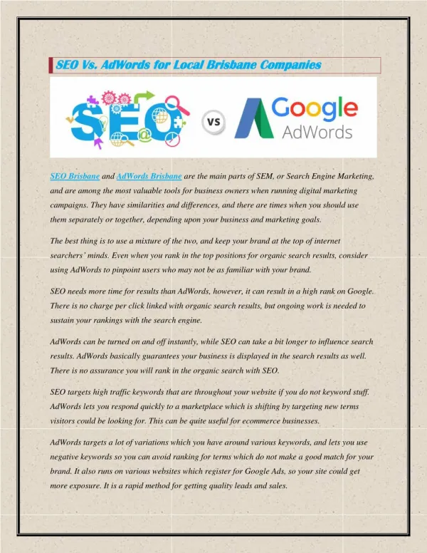 SEO Vs. AdWords for Local Brisbane Companies