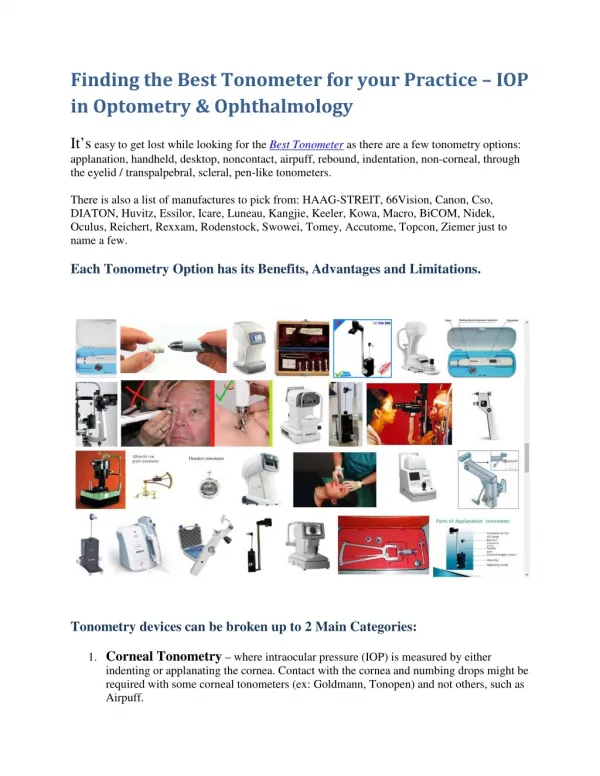 Finding the Best Tonometer for your Practice – IOP in Optometry & Ophthalmology