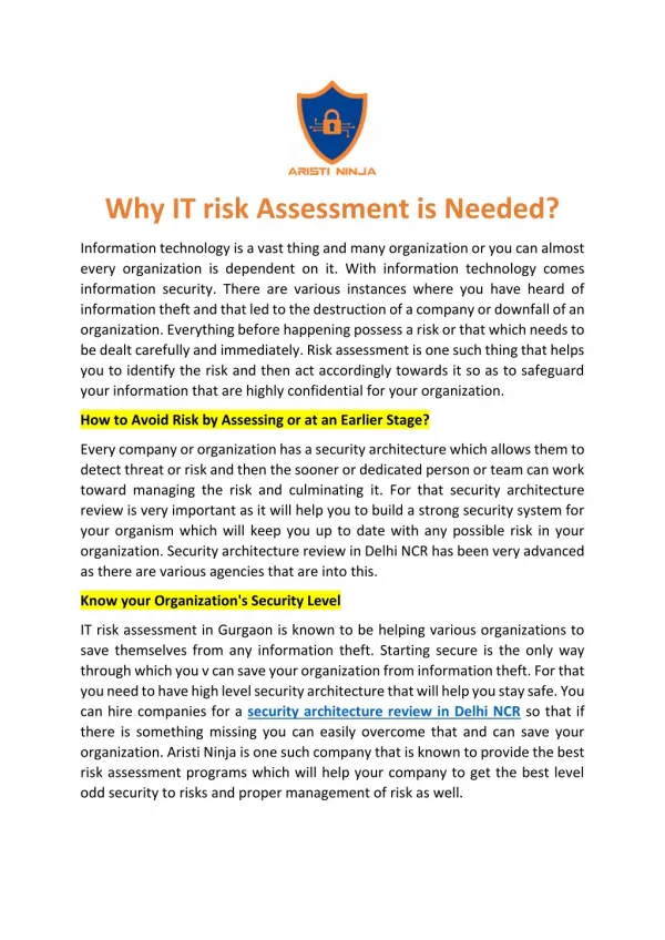 Why IT risk Assessment is Needed?