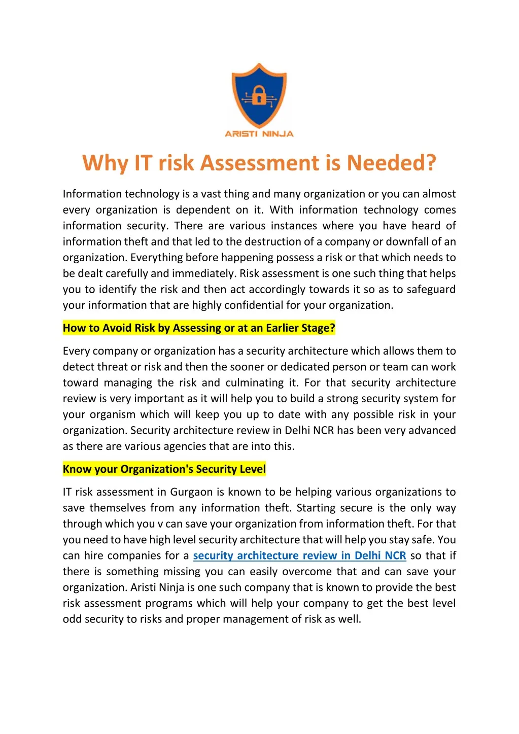 why it risk assessment is needed