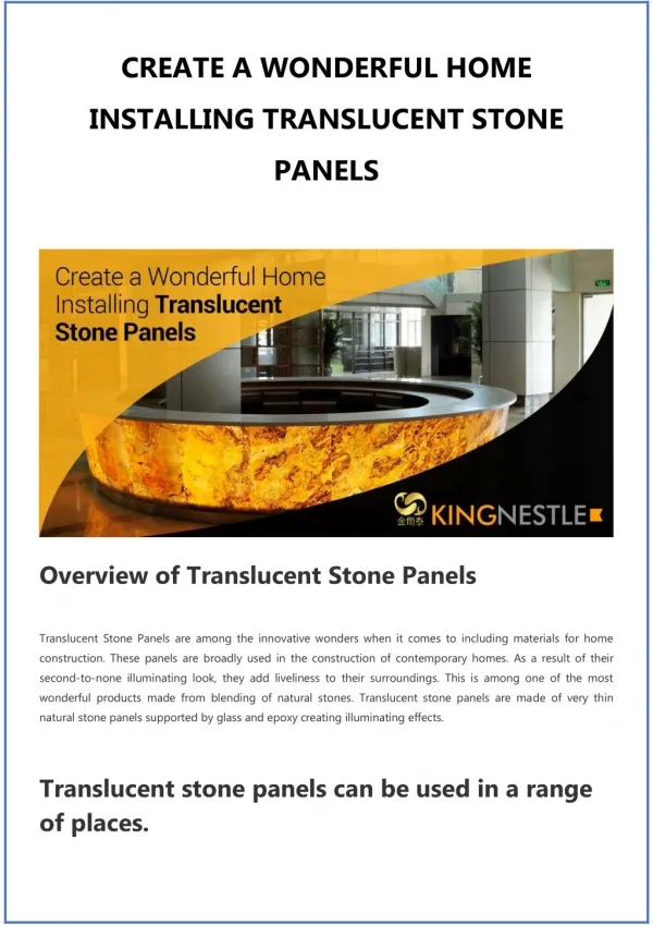 Create a Wonderful Home Installing Translucent Stone Panels