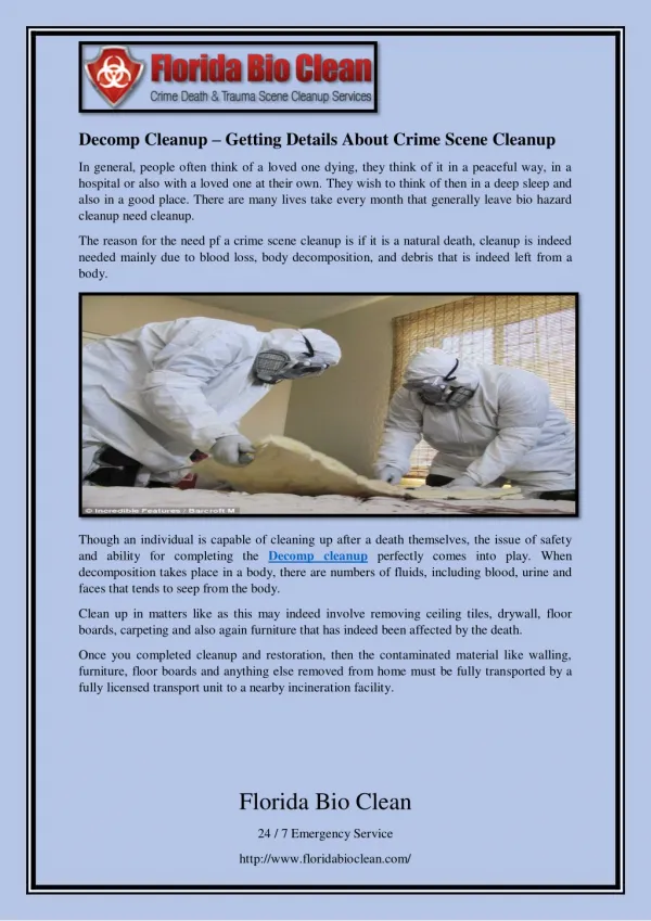 Decomp Cleanup – Getting Details About Crime Scene Cleanup